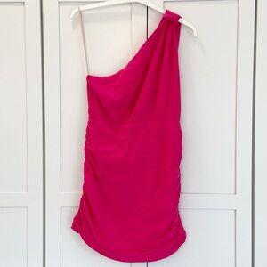 FREE PEOPLE Pink One Shoulder Ruched Mini Dress Size M